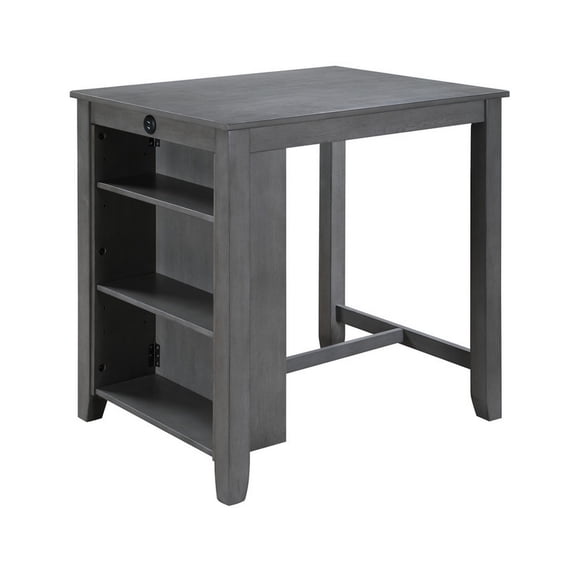 Counter Height Dining Table, 36 Inch Solid Wood Small Kitchen Table with Built-in USB Charging Ports and Storage Shelves, Modern Gray Finish for Dining Room or Kitchen Nook