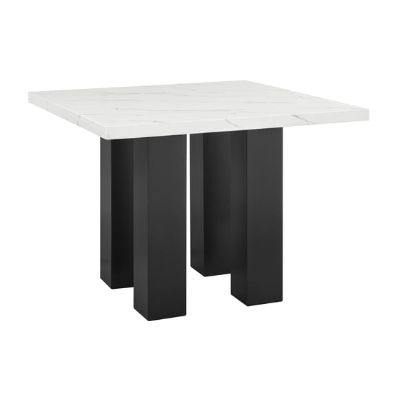 Counter-Height Dining Table, 48" x 48" Square White Faux Marble Top with Black Wooden Legs, Contemporary Transitional Style Seating for 4, Durable Kitchen and Dining Room Table