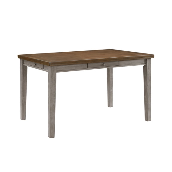 Counter Height Dining Table, Acacia Wood Rectangular Kitchen Table with 4 Dovetail Drawers, Traditional Two-Tone Cherry and Gray Finish, Seats 6, 60 x 40 x 36 Inches, Dining Room
