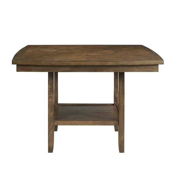Counter Height Dining Table with Built-in Lazy Susan and Lower Display Storage Shelf, Mindy Wood Veneer, 54" x 54" x 36", Light Oak Finish, Seats 8, for Casual Dining Room Space