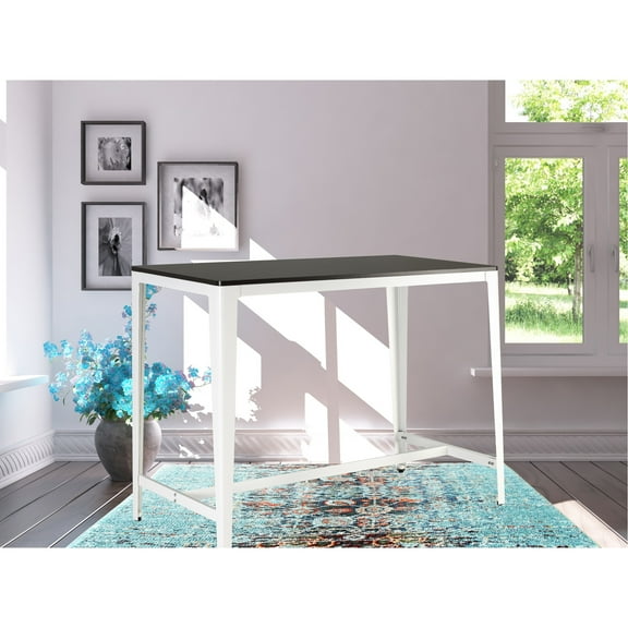 Counter Height Dining Table In Brown/white, H-shape Metal Base And Top Table, Brown White