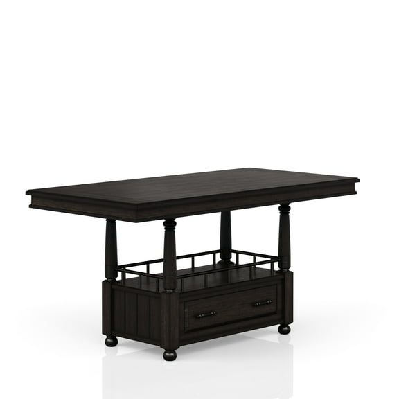 Counter Height Dining Table In Coffee Color With Storage Compartments, Solid Wood And Blend + Drawer Space