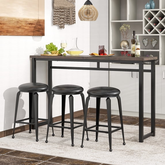 Seizeen Counter Height Bar Table Set, 4-Piece Kitchen Dining Table Set for 3, Bistro Set Breakfast Table and Stools with Leather Cushions Retro Style for Home Apartment Small