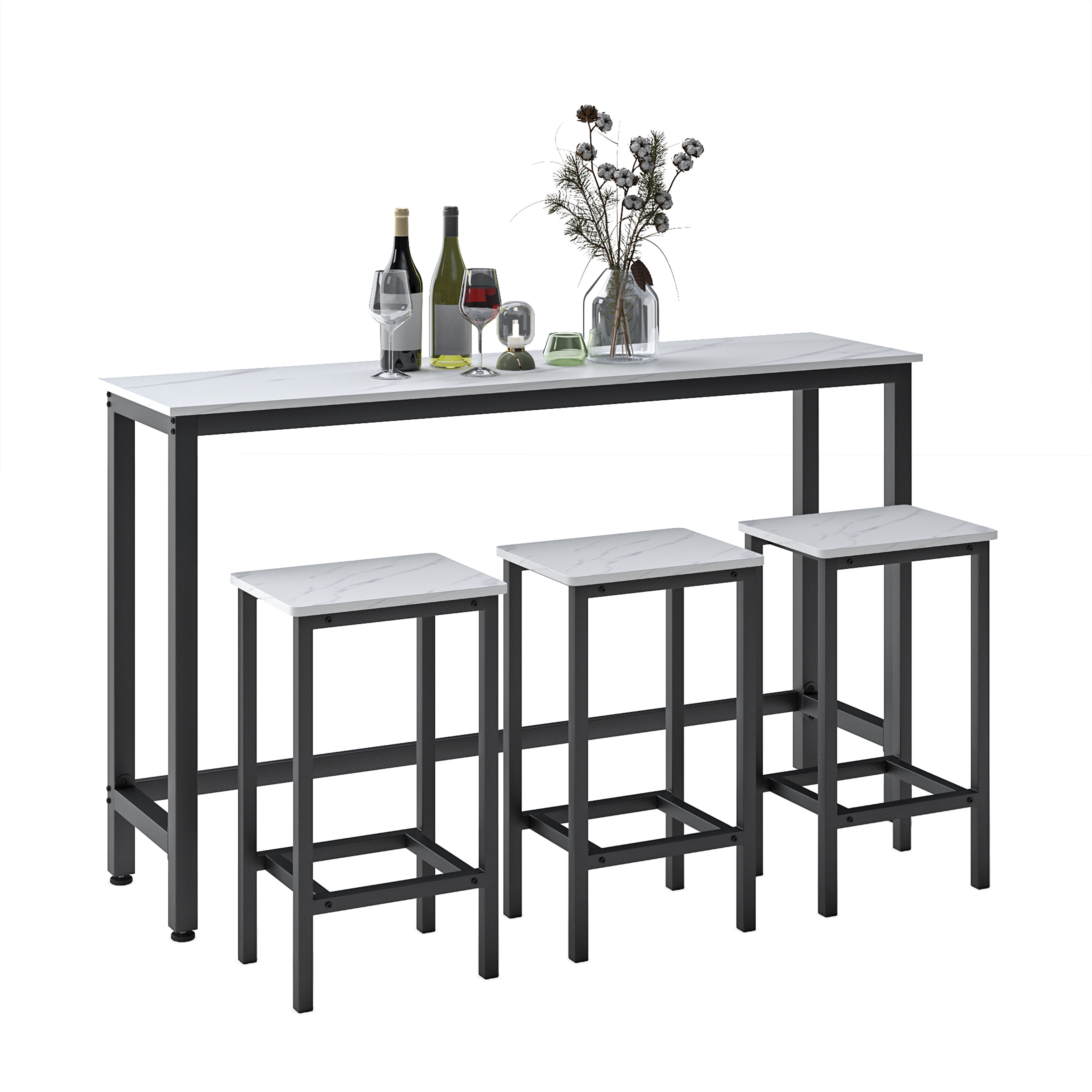 Counter Height Dining Table Set 4 Pieces Bar Table Set with 3 Stools White Compact Kitchen Dining Table Set JA1891