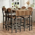 thumbnail image 1 of Dining Table Set for 4, Drop Leaf Pub Table and Dining Chair Set, Counter Height Table Set of 5, Kitchen Table Set with Stools for Kitchen Apartment Bistro, Brown, 1 of 10