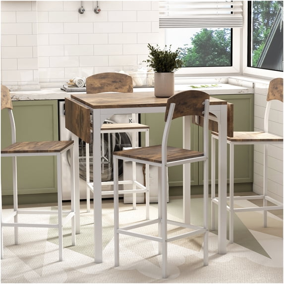 Counter Height Drop Leaf Dining Table Set for 4 with Chairs, Rustic ...