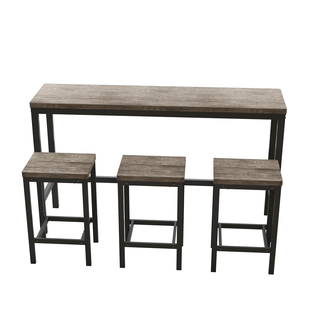 Counter Height Extra Long Dining Table Set with 3 Stools Brown Gray N/A ...