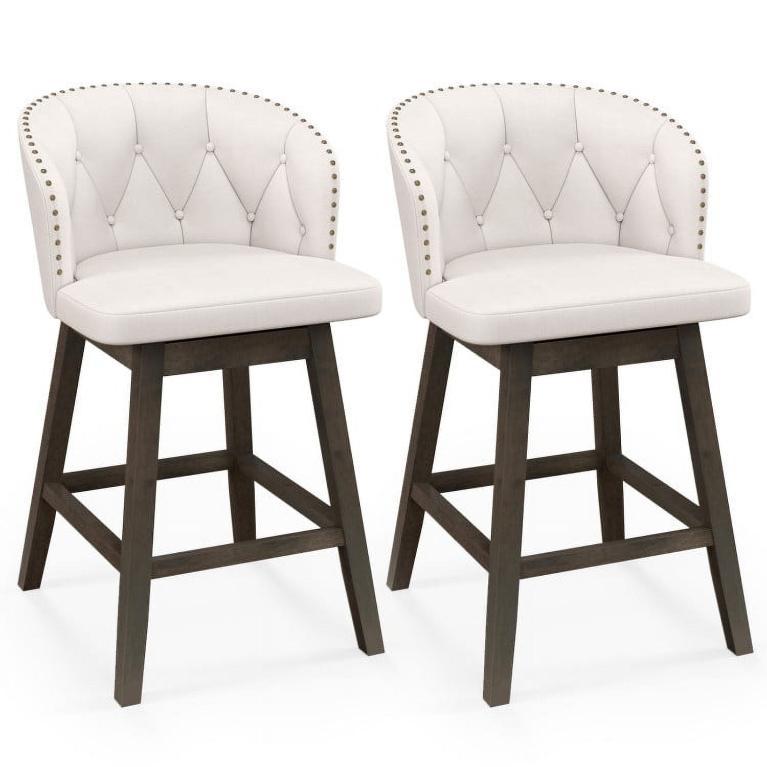 Beige Upholstered Swivel Counter Height Bar Stools with Wood and Metal Frame