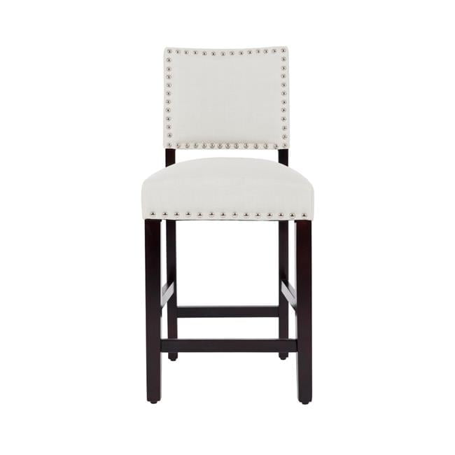 Beige Fabric Upholstered Counter Height Barstools with Nailhead Trim, Set of 2