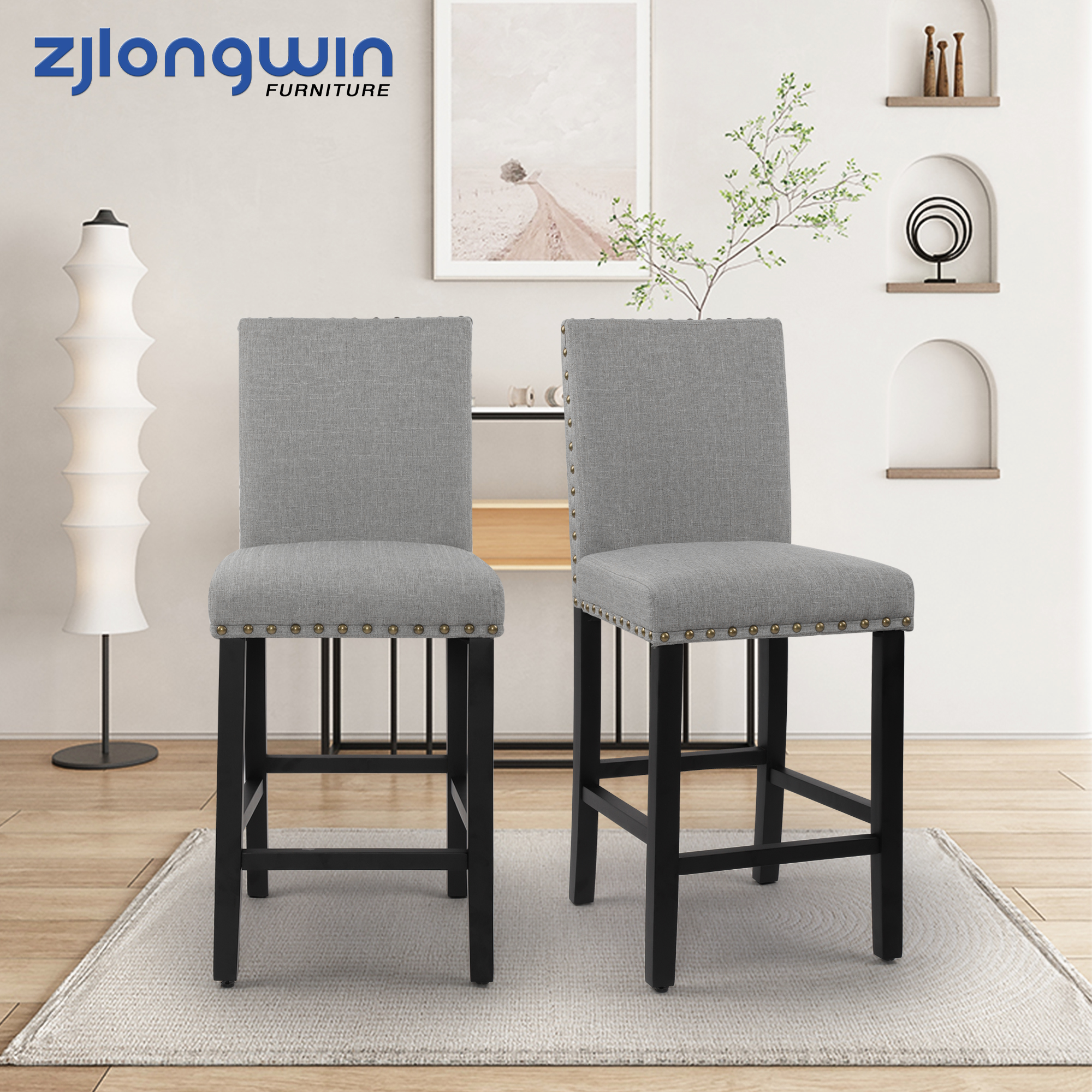 BANKSTON COUNTER HEIGHT CHAIR W/NAILHEAD