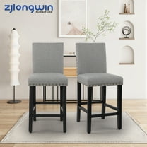 Counter Height Fabric Upholstered Wooden Chairs Barstools with Nailhead Trim in Gray, Set of 2