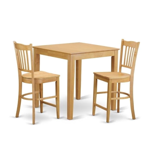 Counter Height High Table & 2 Dinette Chairs, Oak