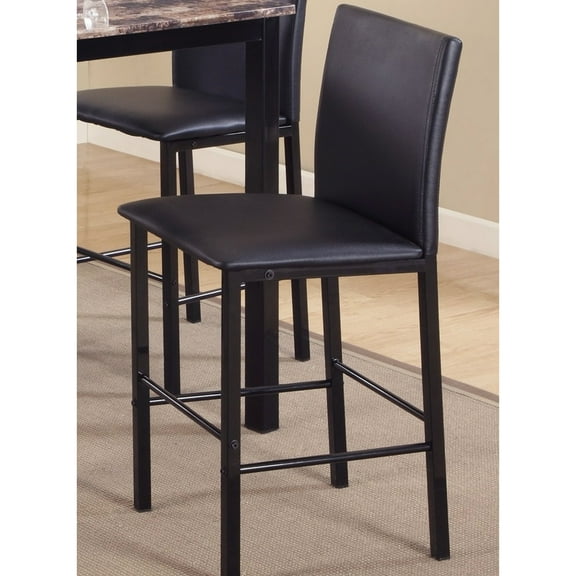Counter Height Metal Dining Chairs (4) - Black, Dark Brown Faux Leather Back And Seat Support Pad Cushion Black Chair (4) Upholstered Seats