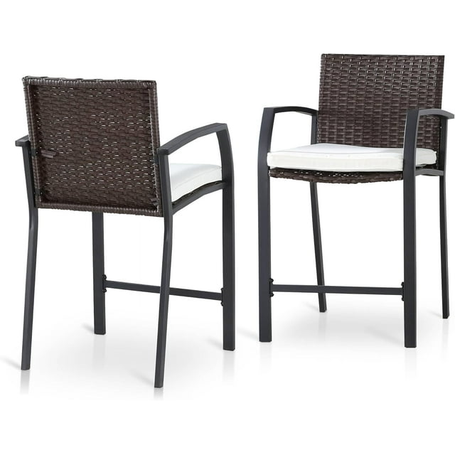 Counter Height Patio Bar Stools Set of 2 Wicker Outdoor Chairs Sets