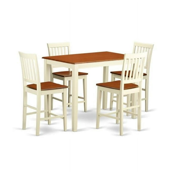 Counter Height Pub Table & 4 Bar Stools with Backs, White Finish