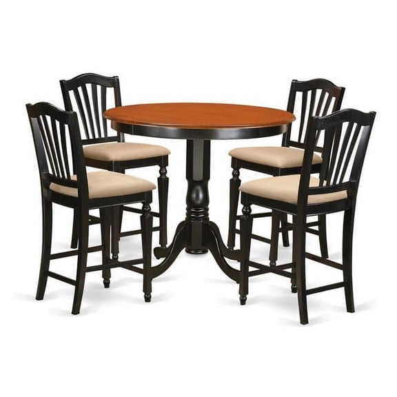 Counter Height Pub Table & 4 Kitchen Bar Stool, Black Finish
