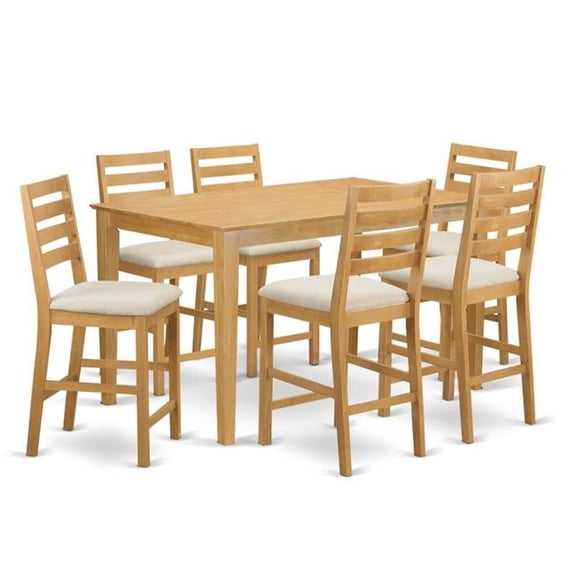Counter Height Pub Table & 6 Bar Stools with Backs, Oak