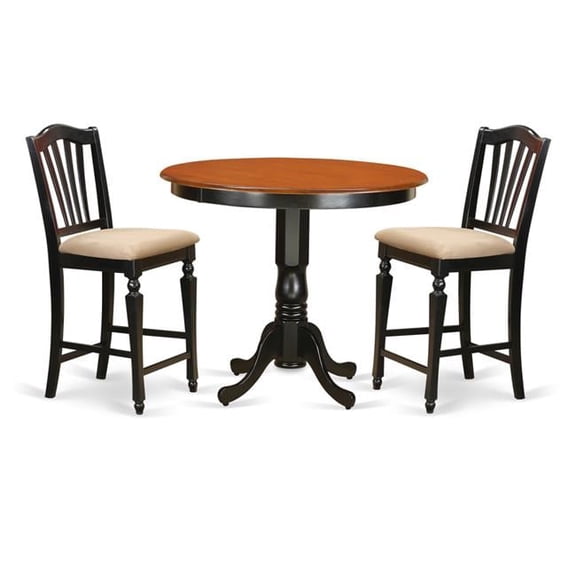 Counter Height Pub Top Table & 2 Stool, Black Finish
