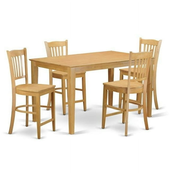 Counter Height Pub Top Table & 4 Chairs, Oak
