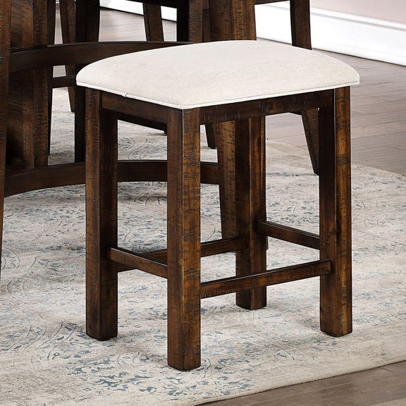 Counter Height Rustic Stools | Use in Breakfast Spot | Solid Wood with Grain Patterns | Beige Cushion for a Cozy Seat