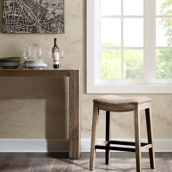 Counter Height Saddle - style Stool | Used in Casual Dining Areas | Metal Kick Plate for Longevity | Easy Assembly