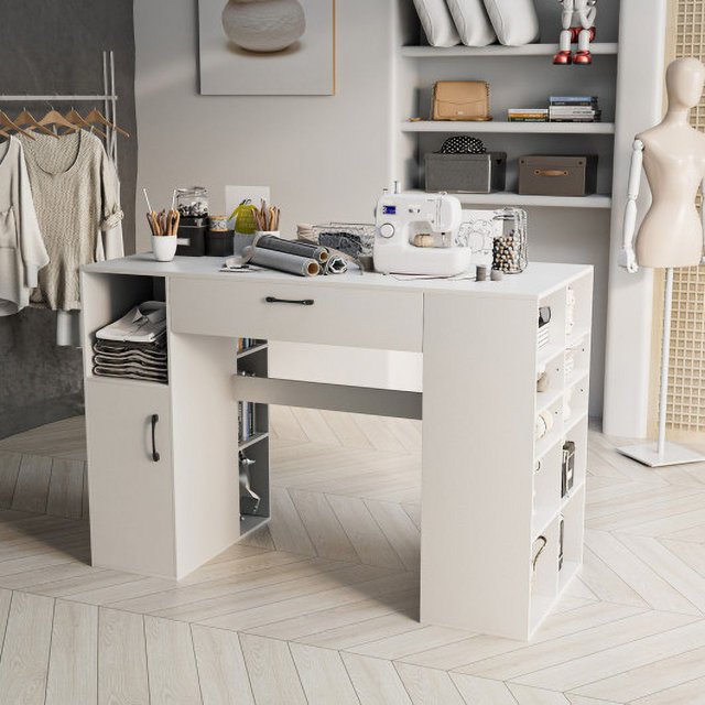 Counter Height Sewing Craft Table Computer Desk with Adjustable Shelves