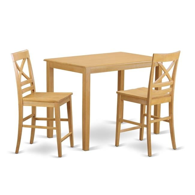 Counter Height Small Kitchen Table & 2 Bar Stools with Backs, Oak ...