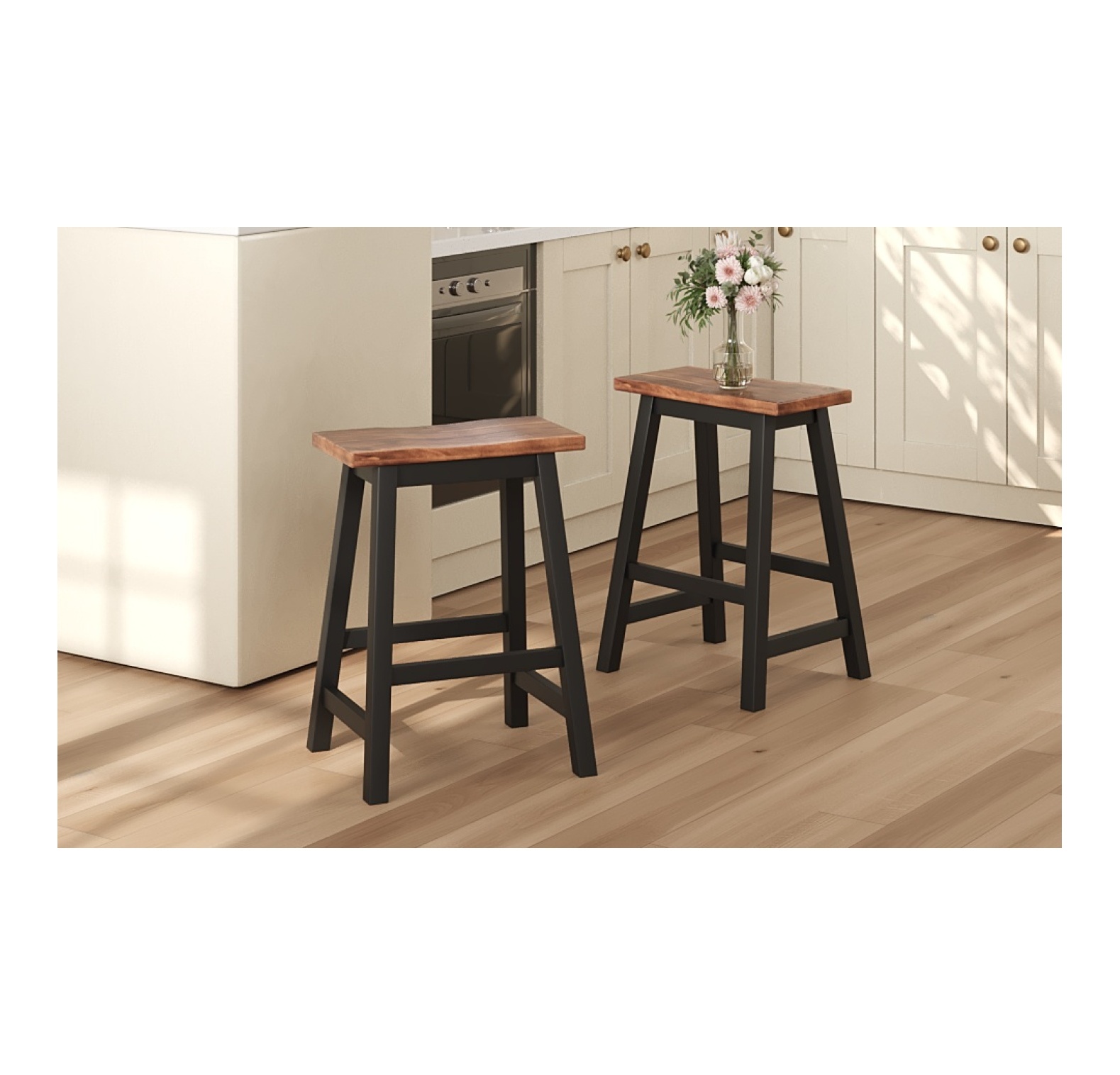 Rectangular Kitchen Stools Counter Height Stools 2-Piece Set, Farmhouse Kitchen Dining Stools for ...