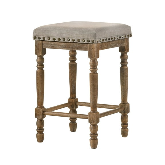 Counter Height Stools Set of 2, Beige Fabric & Weathered Oak Finish - Farsiris Kitchen Bar Stools D16 Foam, Rustic Counter Stool for Kitchen Island, Dining, Pub