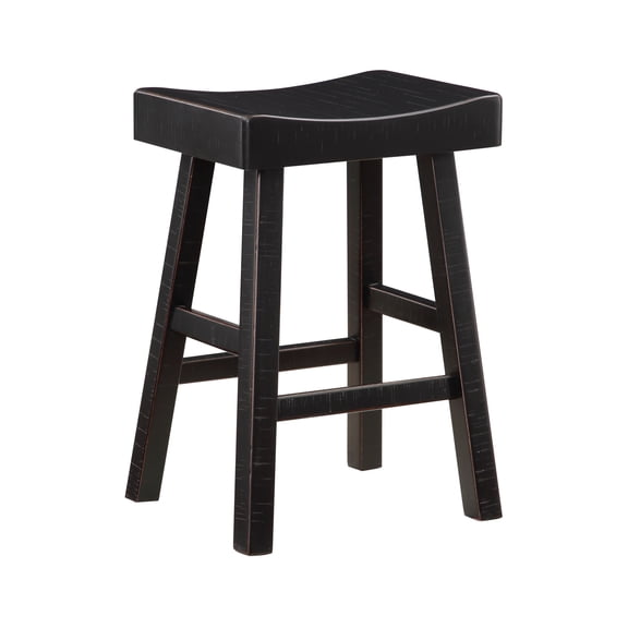 Counter Height Stools Set of 2, Black Rubberwood Bar Stools 24.5" Seat Height - Transitional Design Kitchen Island Stools, Rustic Accent, Solid Construction Black