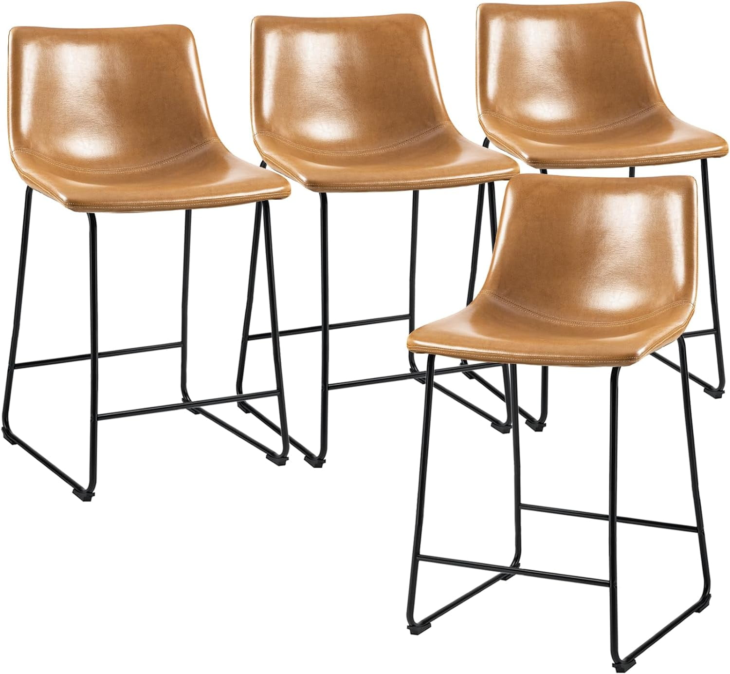 Counter Height Stools Set of 4 26 inch Barstools with Back Faux Leather