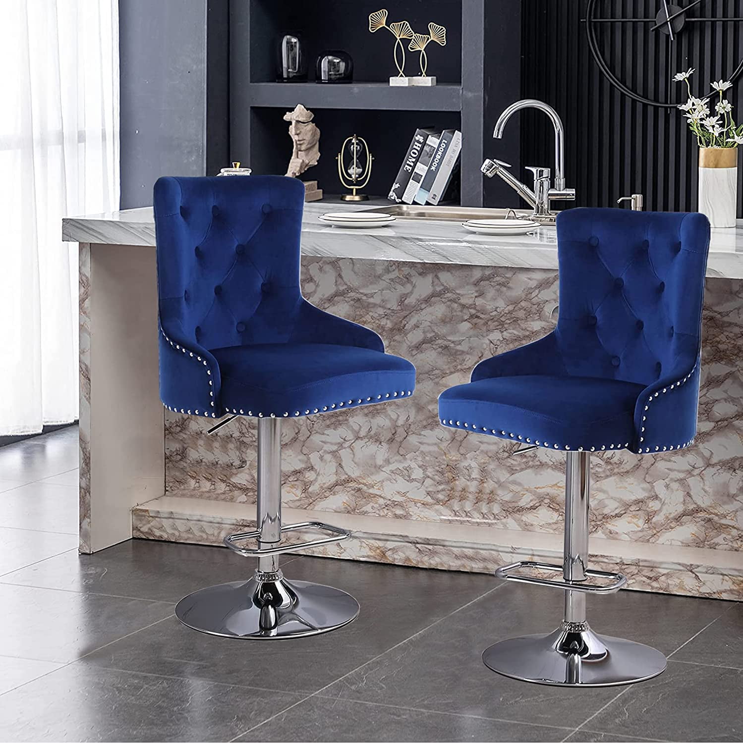 Counter Height Stools with 16" Height Back Adjustable Velvet Stools