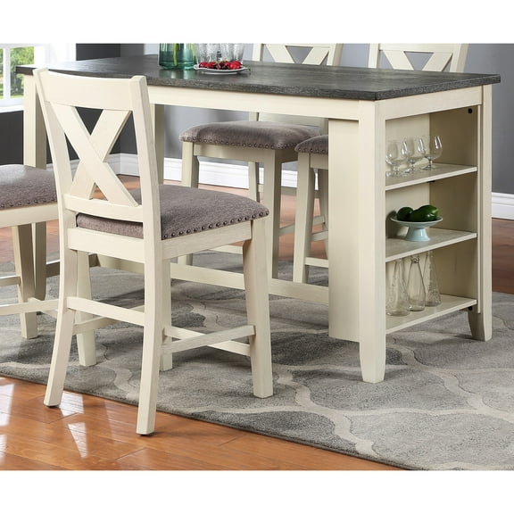 Counter Height Storage Table, With Leg Support For Dining Table In , Classic Design And Wooden Shelf