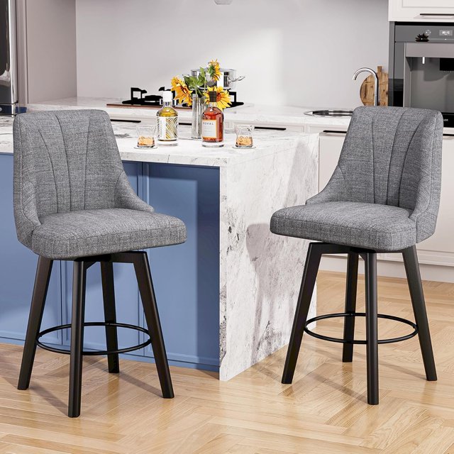 Counter Height Swivel Bar Stool, 24" Upholstered Fabric Barstools Set