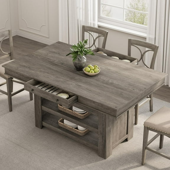 Counter Height Table, 60’’ L x 36’’ W x 36’’ H Wood Bar Table, Rectangular Rustic Dining Table for 4-6 Individuals, Farmhouse Kitchen Table for Pub, Cafe