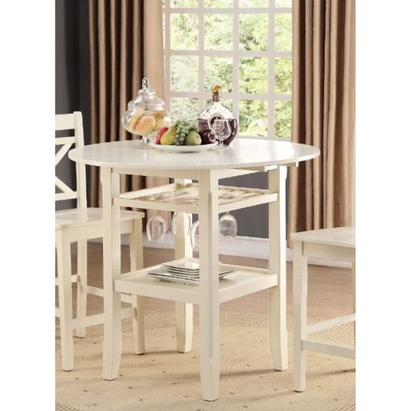 Counter Height Table With Cream Finish, 2 Drop Leaves Extension Top, Wooden Legs & Storage Compartment Finish Table, Leaves, Open Storage, 70lbs Weight Limit