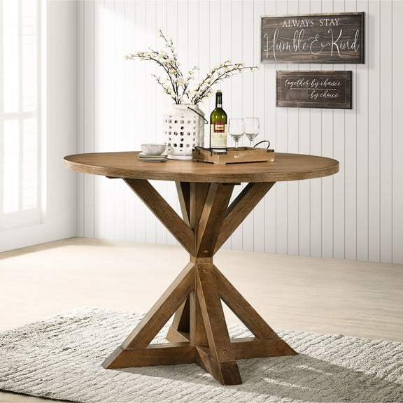 Counter Height Table with Cross - Buck Feature | Used for Family Gatherings and Entertaining | Durable Hardwood and Oak Veneer Finish | Meets the Need for a Functional Dining Piece