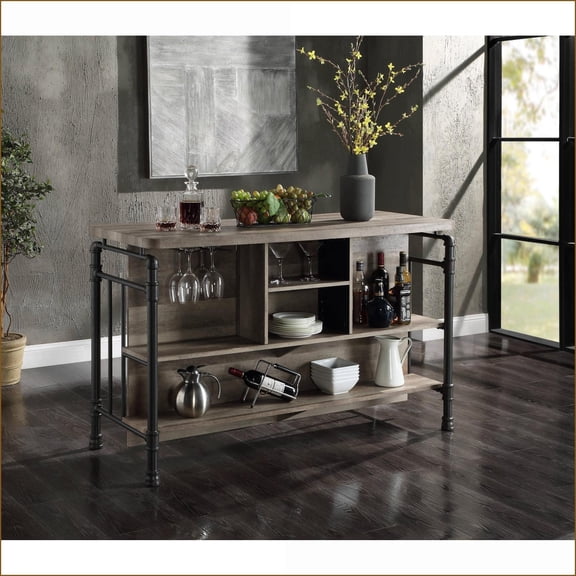 Counter Height Table, Edina Antique Oak & Sandy Gray Finish | Gray,Oak | Metal,Synthetic Wood
