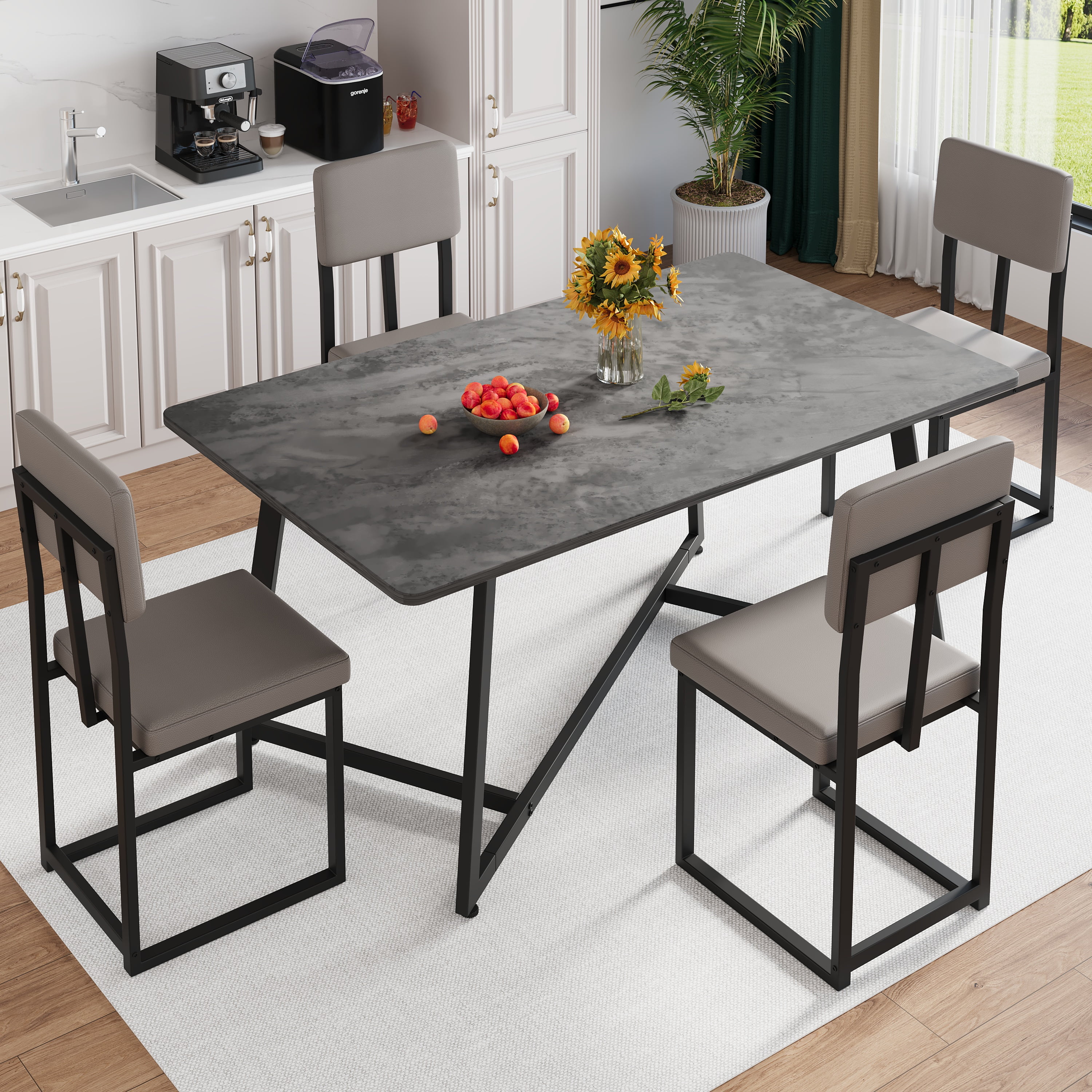 BTMWAY 5-Piece Counter Height Bar Table Set for 4 with BTMWAY 5-Piece Counter Height Bar Table Set for 4 with