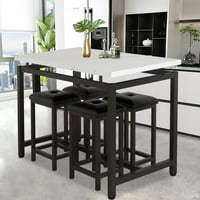 Set of 5 Segmart Counter Height Breakfast Bar Table & Stool Set (White)
