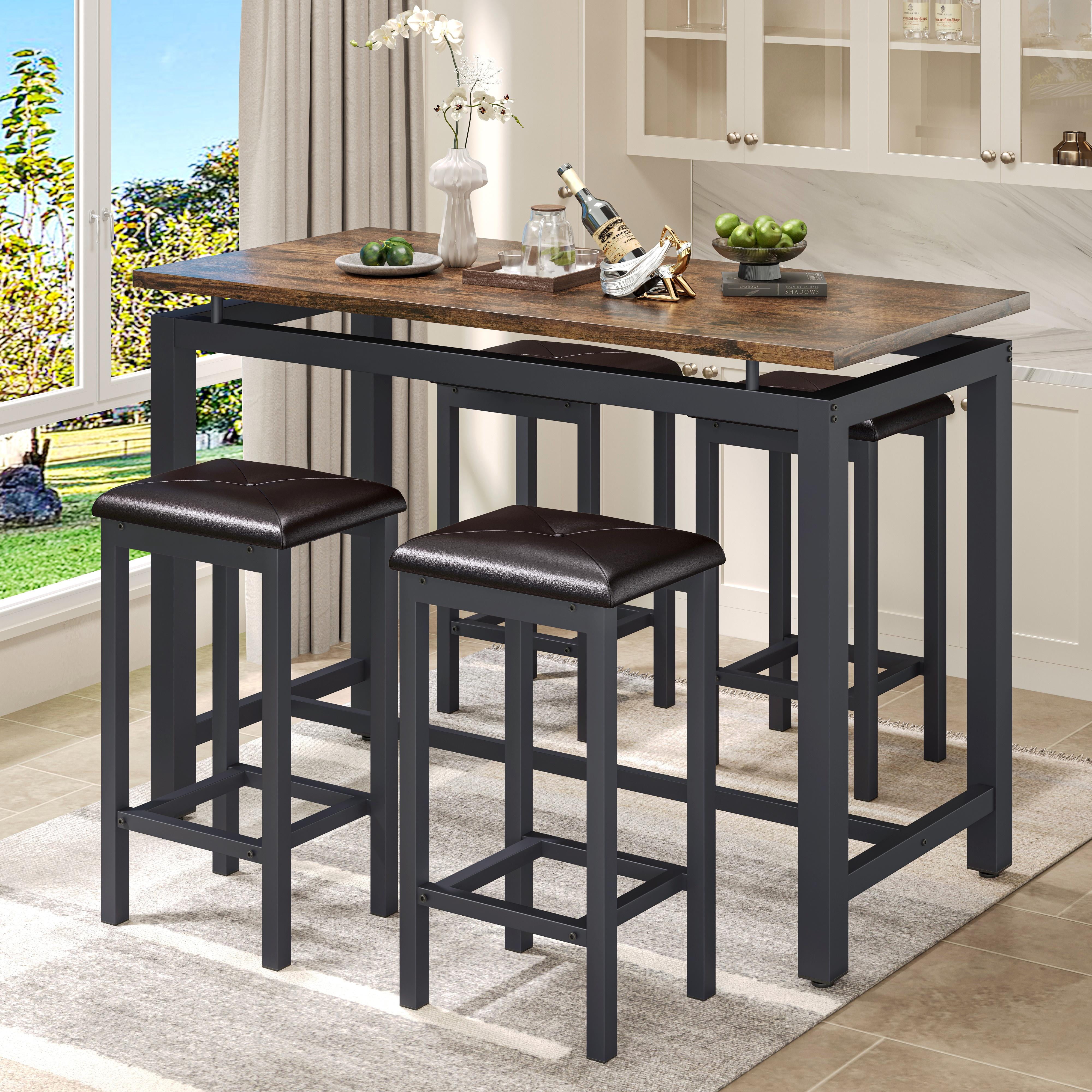Counter Height Table Set of 5 Breakfast Bar Table and Stool Set Minimalist Dining Table with Backless Stools Wood Top Pub Table Chair Set for