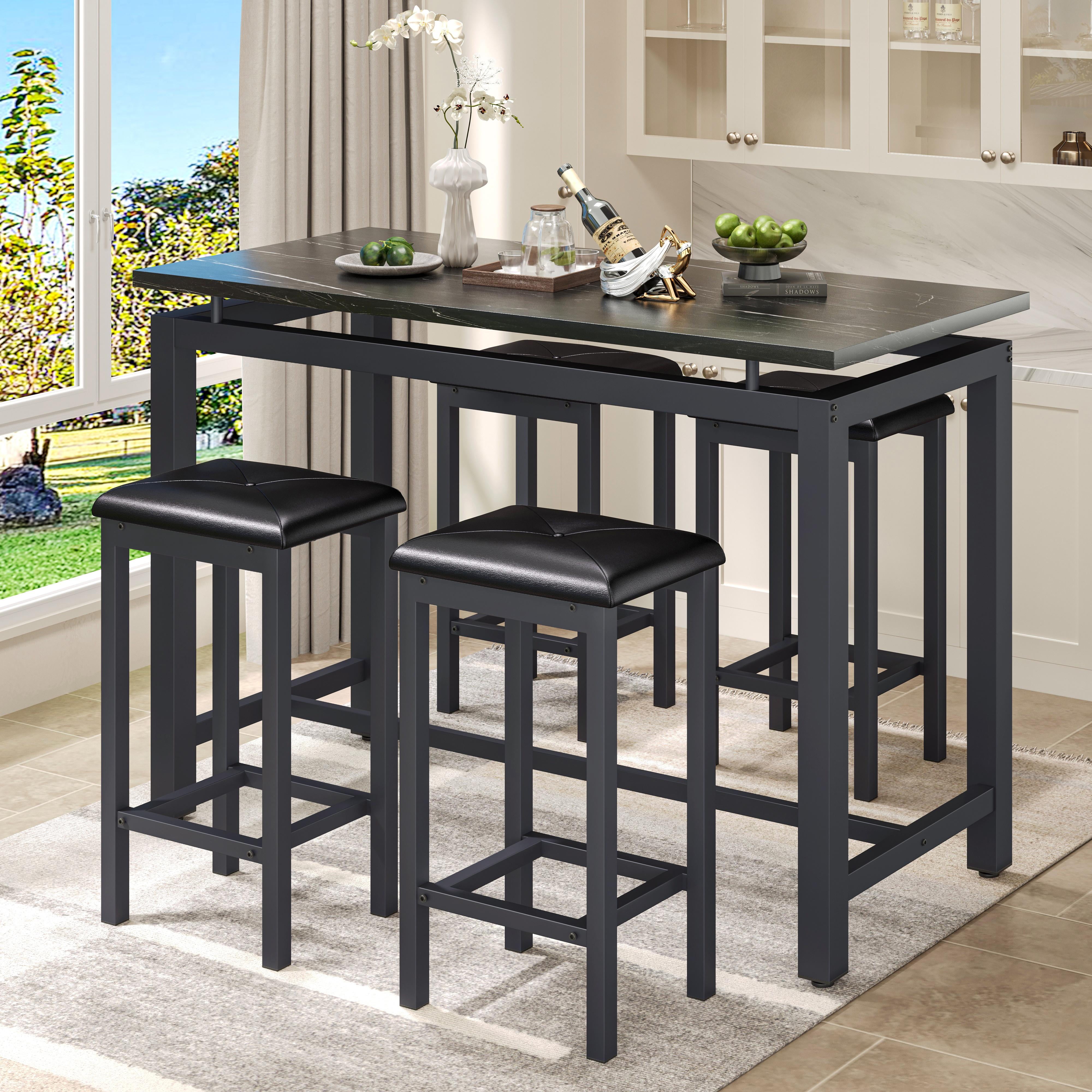 Counter Height Table Set of 5 Breakfast Bar Table and Stool Set Minimalist Dining Table with Backless Stools Wood Top Pub Table Chair Set for