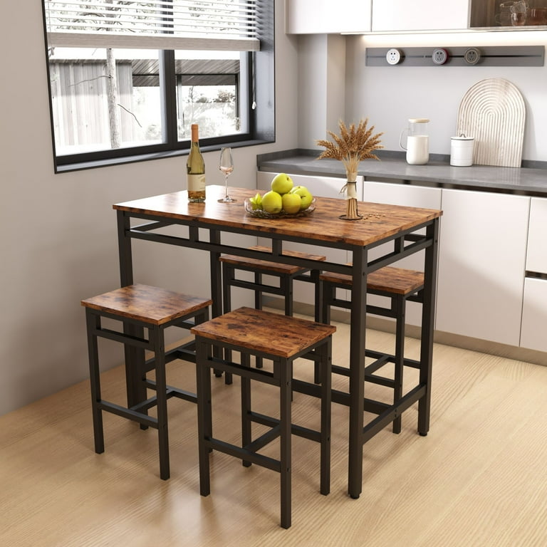 Counter Height Table Set of 5, Breakfast Bar Table and Stool Set, Minimalist Dining Table with Backless Stools, Wood Top Pub Table & Chair Set for Counter Height Table Set of 5, Breakfast Bar Table and Stool Set, Minimalist Dining Table with Backless Stools, Wood Top Pub Table & Chair Set for