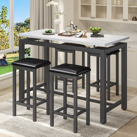 Counter Height Table Set of 5, Breakfast Bar Table and Stool Set, Minimalist Dining Table with Backless Stools, Wood Top Pub Table & Chair Set for Kitchen Apartment Bistro - Space Saving