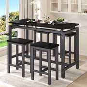 Counter Height Table Set of 5, Breakfast Bar Table and Stool Set, Minimalist Dining Table with Backless Stools, Wood Top Pub Table & Chair Set for Kitchen Apart