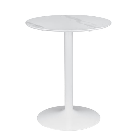 Counter Height Table with Marble Top and Metal Flared Base, White - Saltoro Sherpi