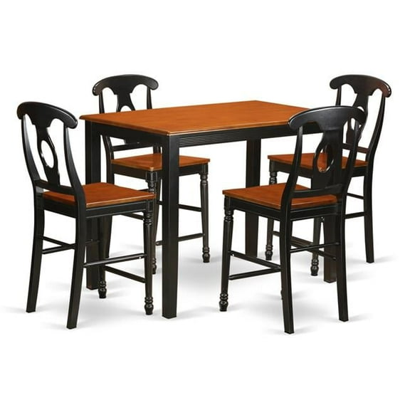 Counter Height Top Table & 4 Bar Stools with Backs, Black Finish