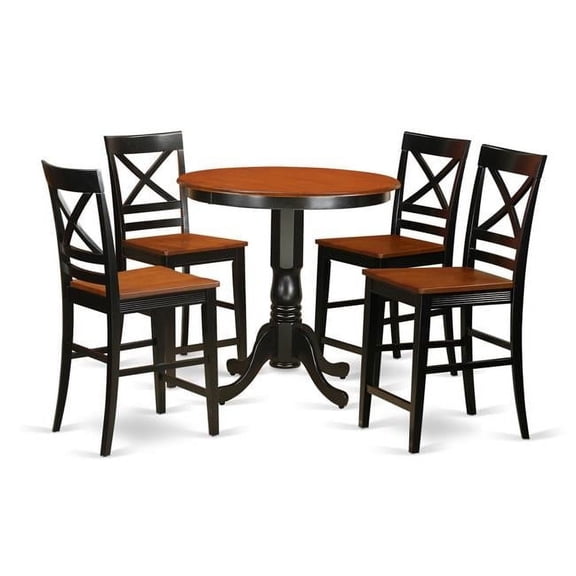 Counter Height Top Table & 4 Stool, Black Finish