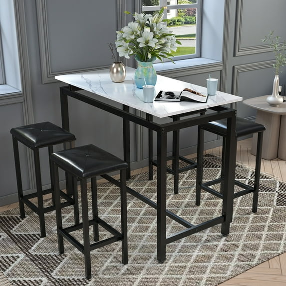 Counter High Dining Table Set for 4, Modern High Top Kitchen Table Set, Breakfast Nook Corner Dining Set, Bistro Table Set for Bar Pub Bistro Kitchen Restaurant