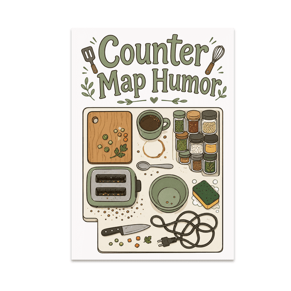 Counter Map Humor Kitchen Art - Kitchen Decor Enthusiast - 13x19 Poster Print